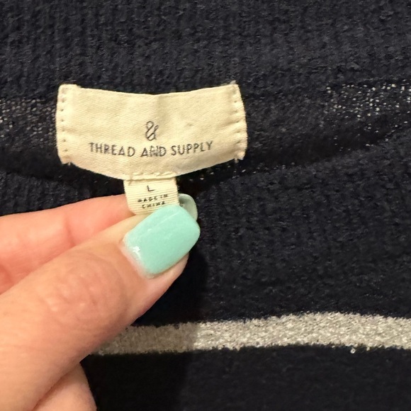 Thread & Supply Navy Stripe Sweater Size L | Coastal Transitional Pullover - Picture 7 of 12